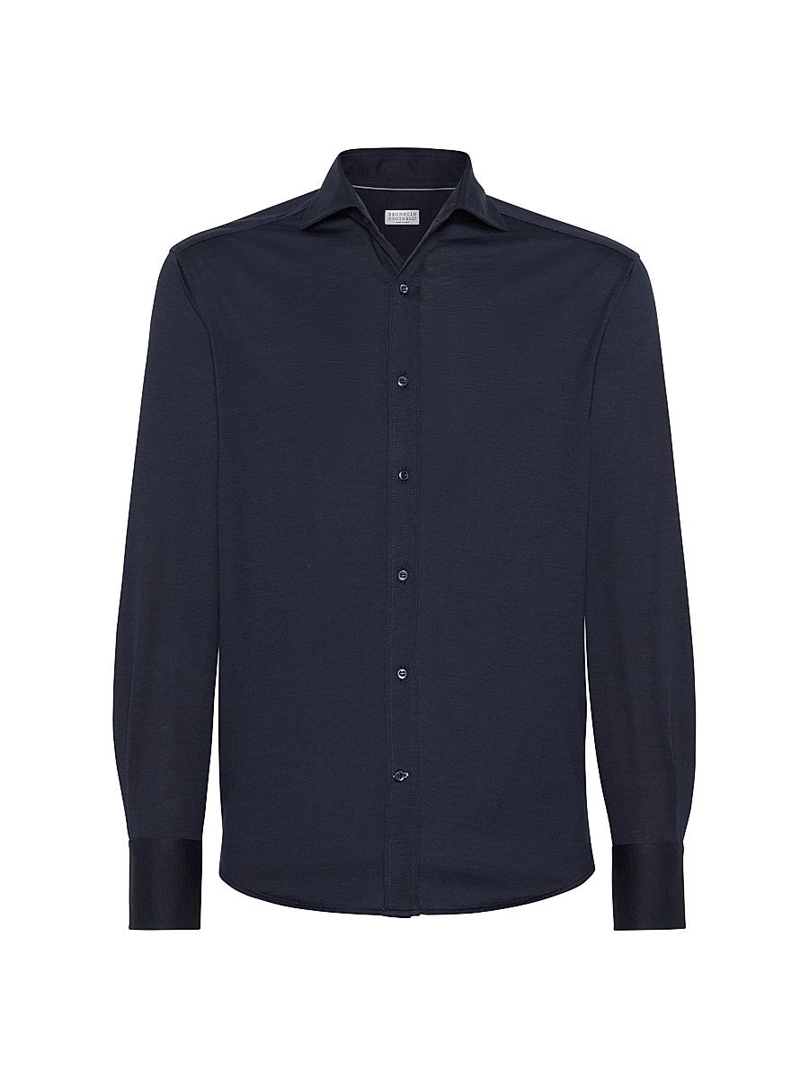 Men's Silk and Cotton Lightweight Jersey Shirt - Avio Blue - Size XXXXL