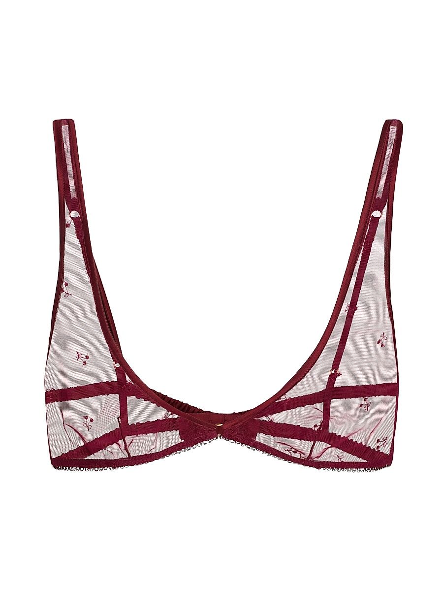 Women's Cerise Embroidered Mesh Bra - Ruby - Size Large