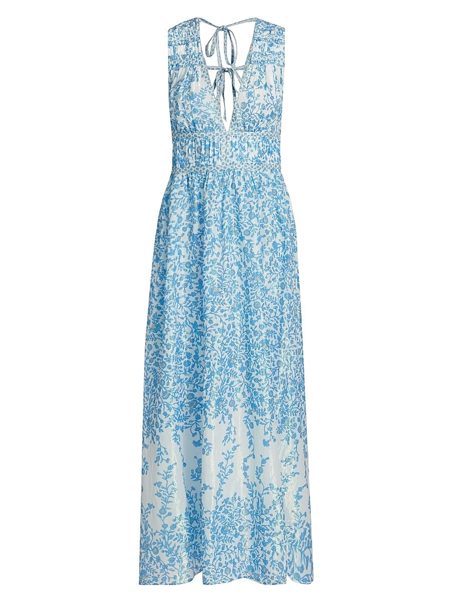 Women's Chiara Floral Cotton Maxi Dress - Blue Lazuli - Size XS