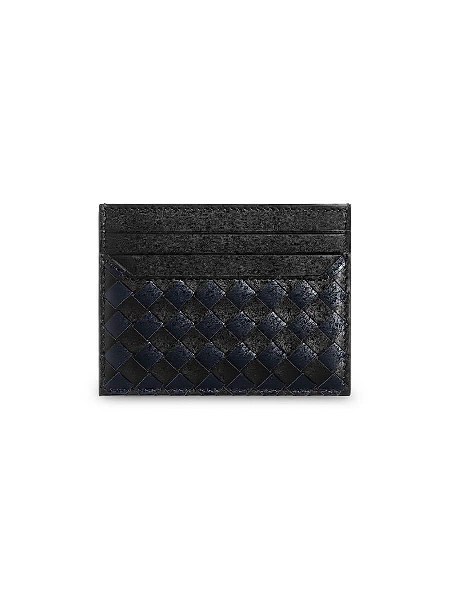 Men's Bicolor Intrecciato Piccolo Leather Card Case - Midnight