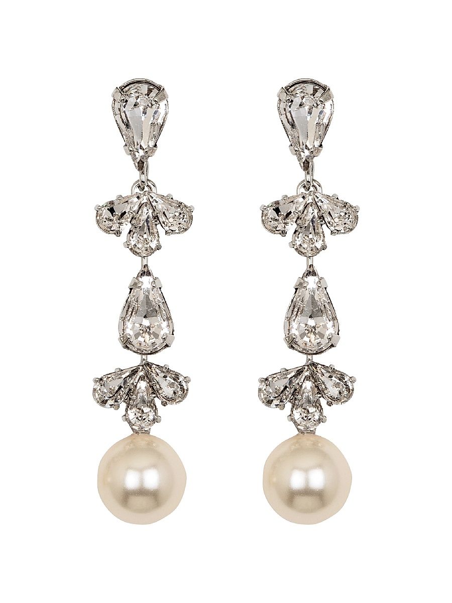 Women's Betta Rhodium-Plated, Crystal & Imitation Pearl Drop Earrings - Silver