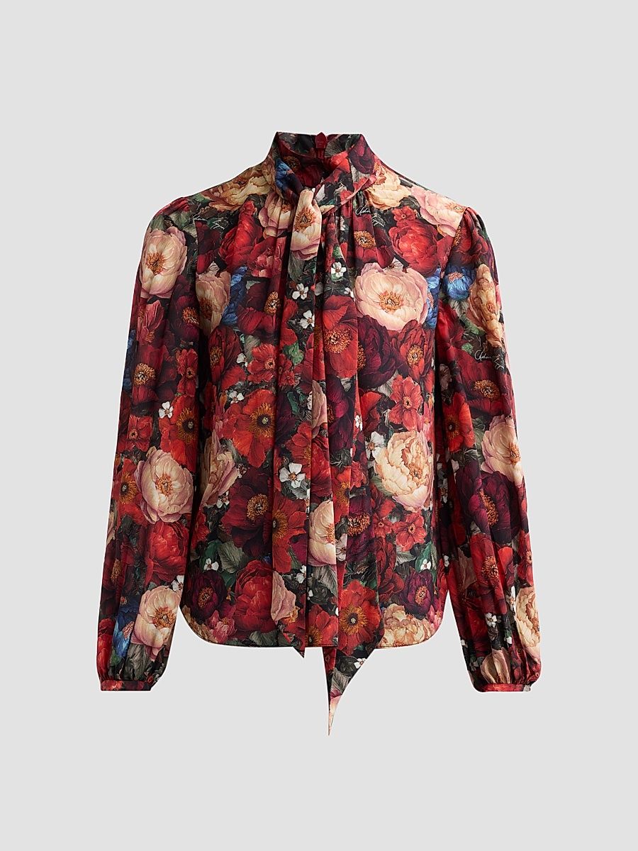 Women's Joana Floral Silk Top - Ruby Floral - Size 14