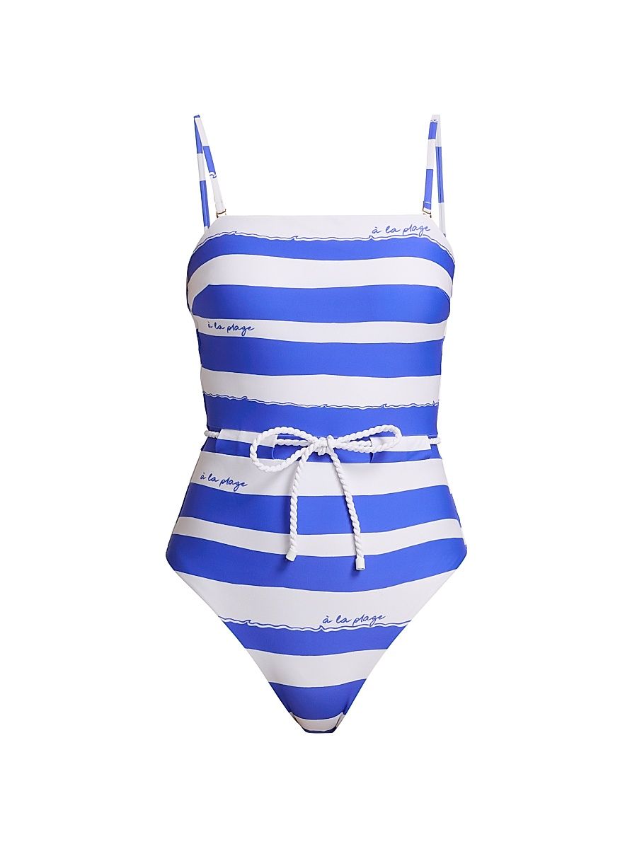 Women's À La Plage Belted One-Piece Swimsuit - Blue - Size Large