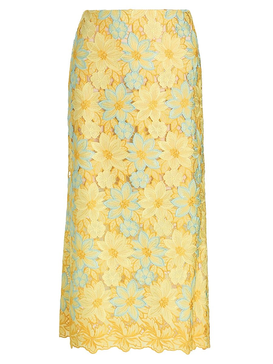 Women's Alani Lace Midi-Skirt - Yellow Multi - Size 10