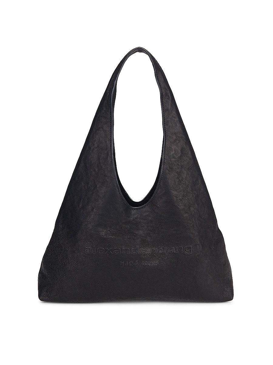 Women's Small Pike Crinkle Leather Hobo Bag - Black