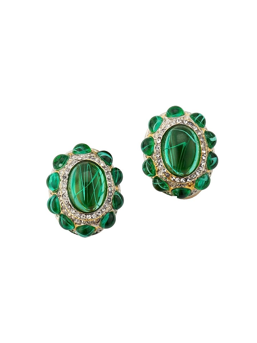 Women's Goldtone, Glass Crystal & Faux Emerald Clip-On Earrings - Gold