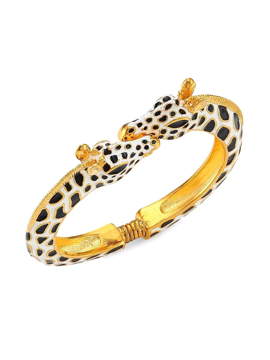 Women's 24K Goldplated & Enamel Giraffe Bangle Bracelet - White Black Gold