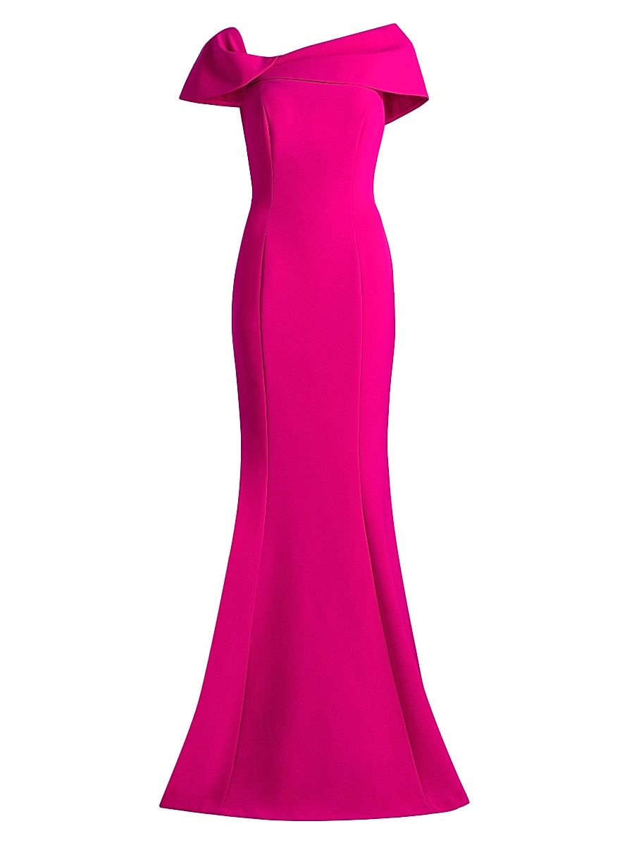 Women's Off-the-Shoulder Stretch-Crepe Mermaid Gown - Hot Pink - Size 18