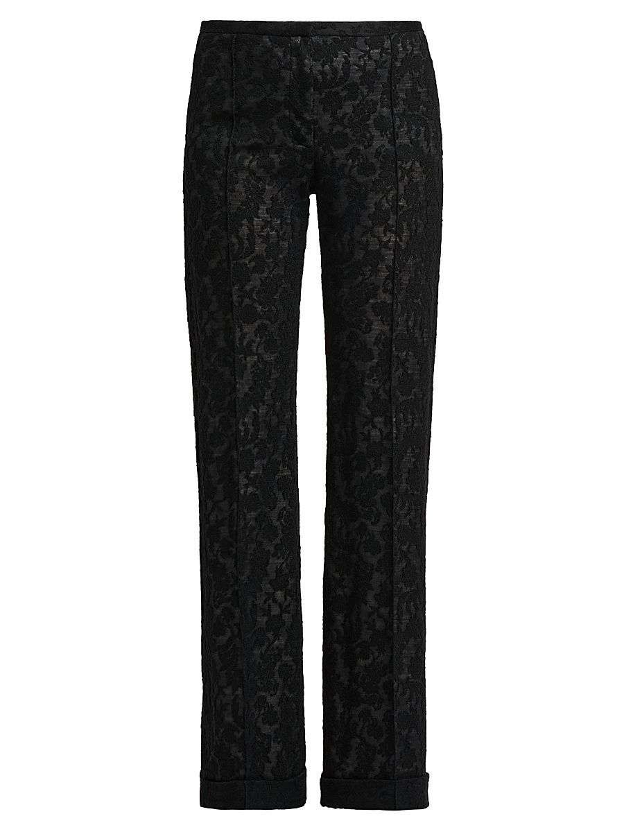 Women's Lace Mid-Rise Straight-Leg Pants - Black - Size 0