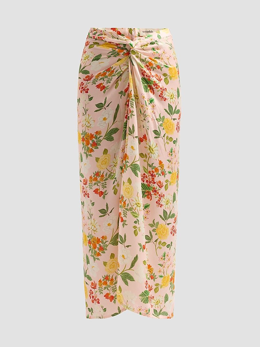 Women's Ammama Floral Hand-Draped Skirt - Blush Multi Floral - Size XL