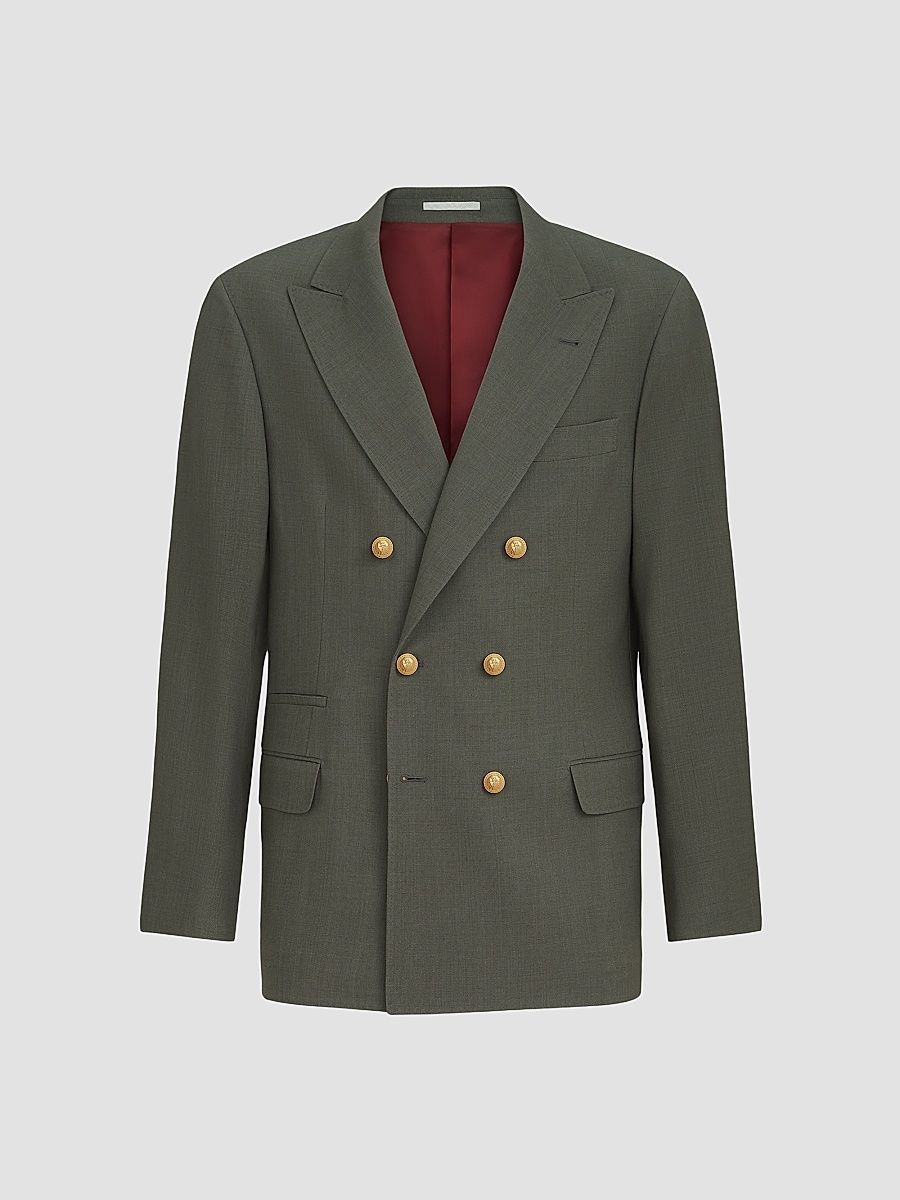 Men's Virgin Wool Canvas One-and-a-Half Breasted Deconstructed Blazer - Forest Green - Size 48