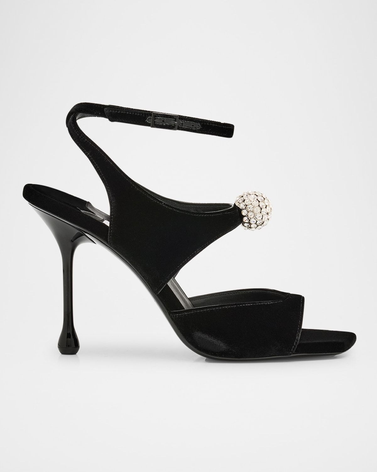 Orb Crystal Velvet Dual-Band Ankle-Strap Sandals