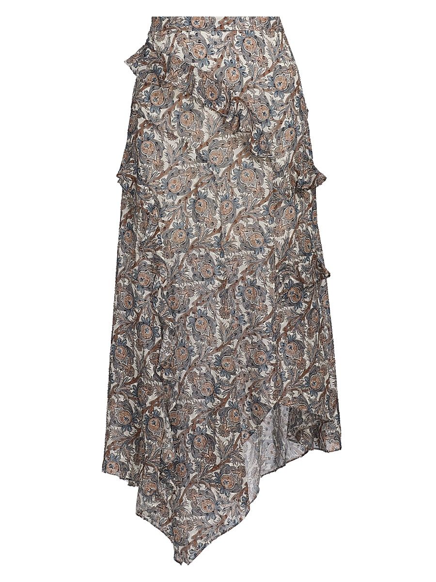 Women's Eleonora Asymmetric Paisley Silk-Blend Skirt - Dove Multi - Size 4