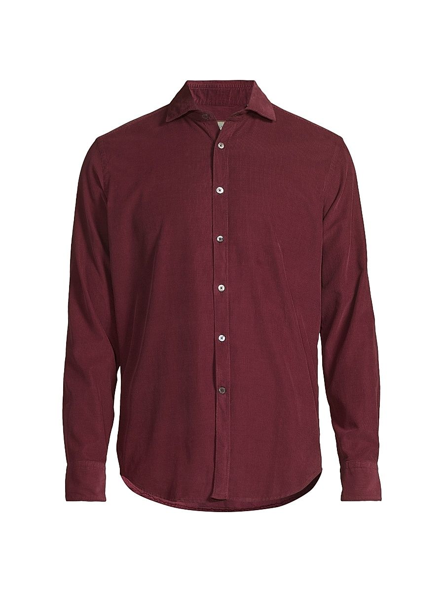 Men's Garment-Dyed Corduroy Sport Shirt - Dark Red - Size Large