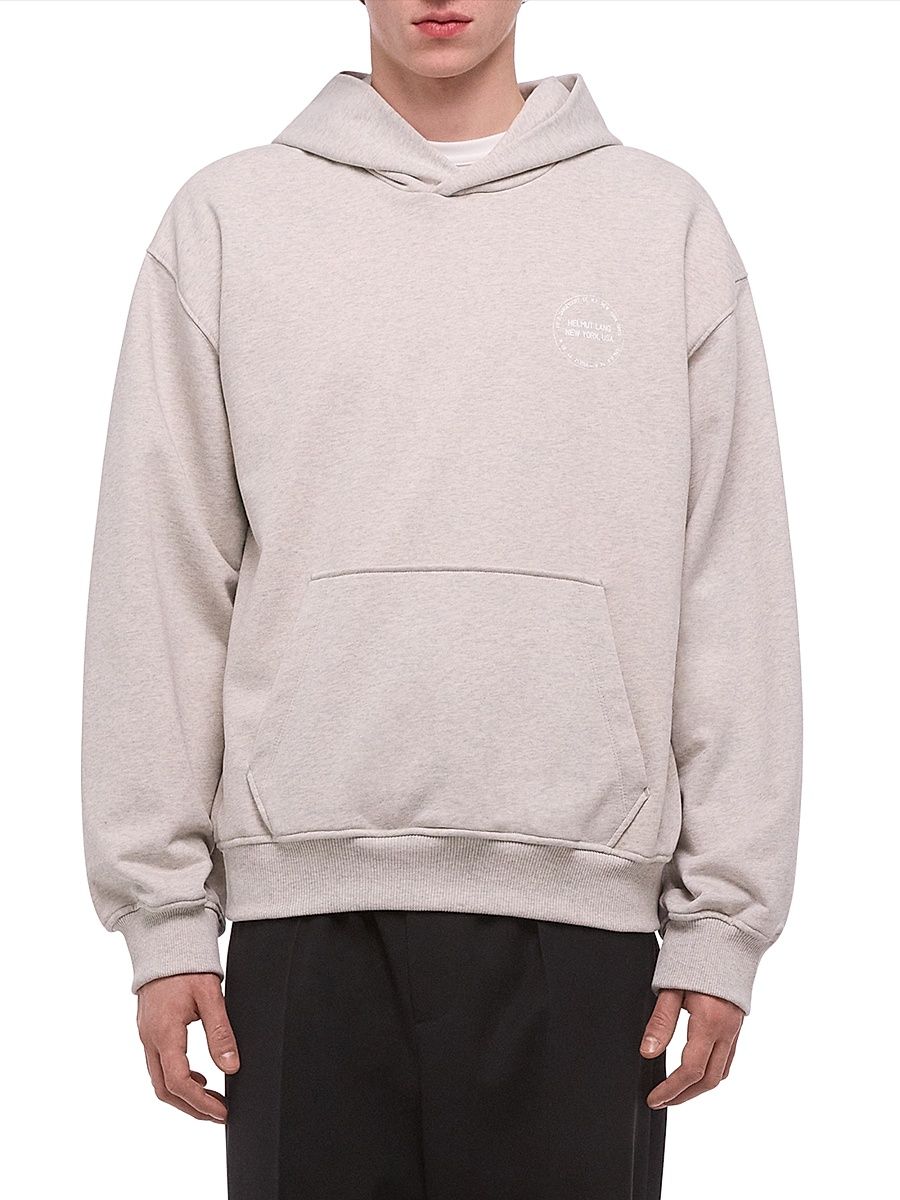 Men's Stamp Cotton Hoodie - Light Grey Melange - Size XL