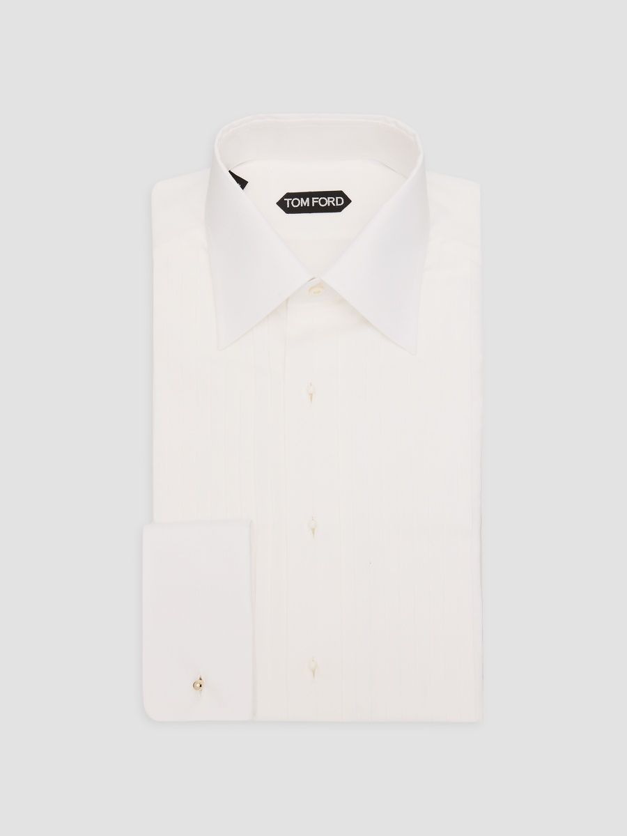 TOM FORD Men's Pleated Bib Voile Slim-Fit Formal Shirt - Optic White - Size 18.5