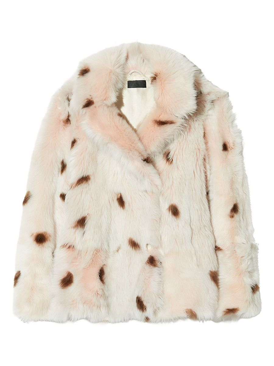 Women's Capucine Printed Shearling Jacket - Ivory Chocolate - Size Small