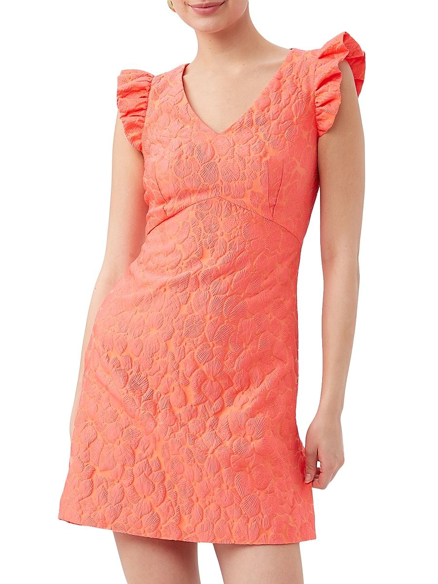 Women's Davina Patterned Flutter-Sleeve Minidress - Positano Pink - Size 16