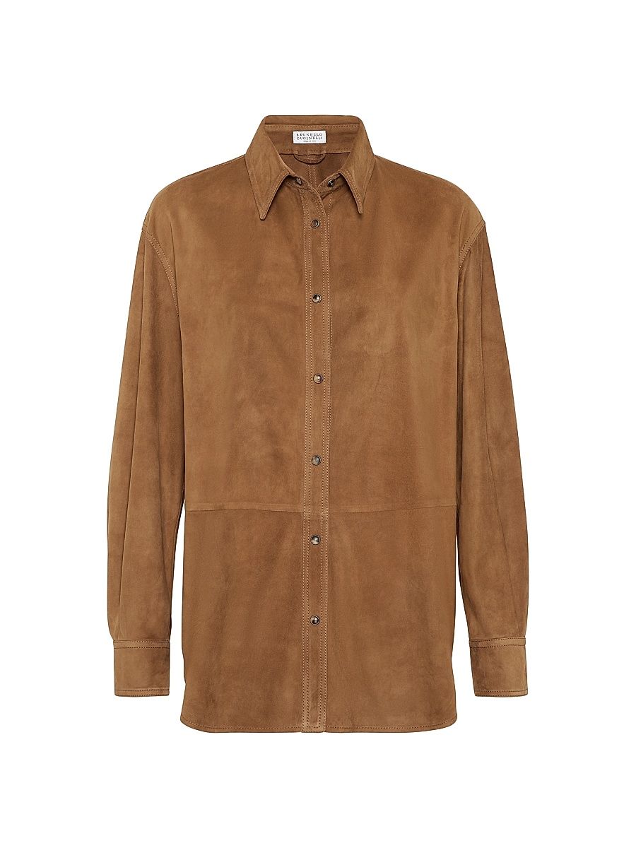 Women's Suede Shirt with Monili - Light Brown - Size 14