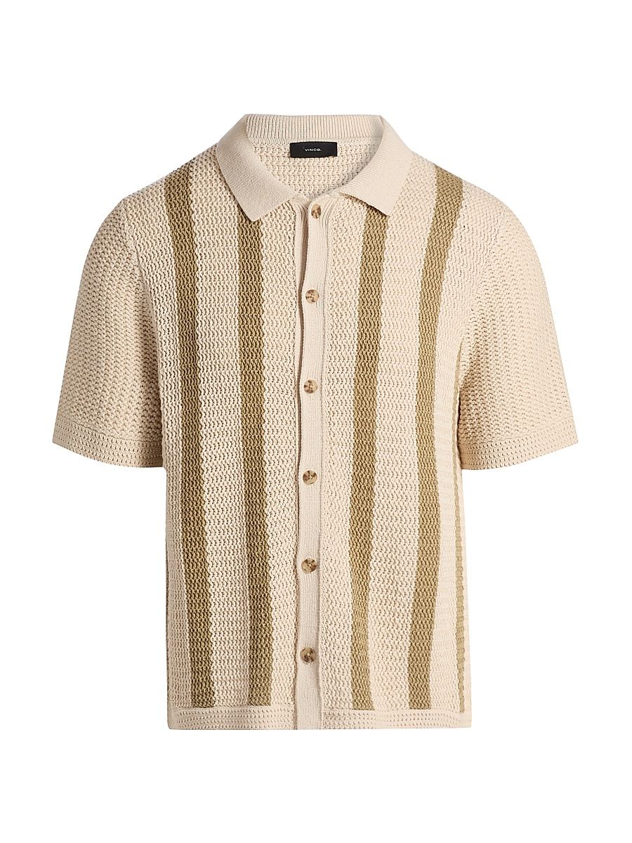 Men's Crochet Striped Cotton Shirt - Dark Blanco Dark Desert Brush - Size XXL