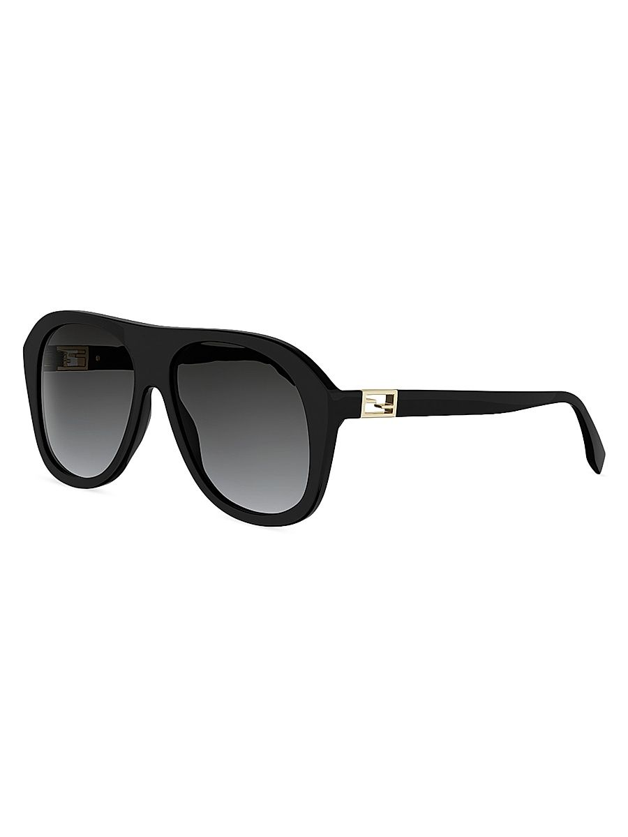 Women's Baguette 57MM Pilot Sunglasses - Shiny Black Gradient Smoke
