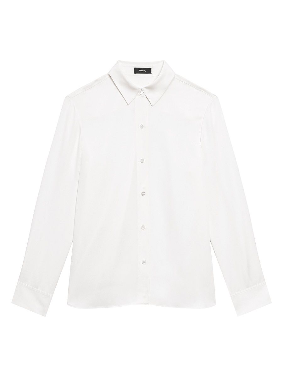 Women's Straight Silk Button-Front Shirt - Ivory - Size XXL