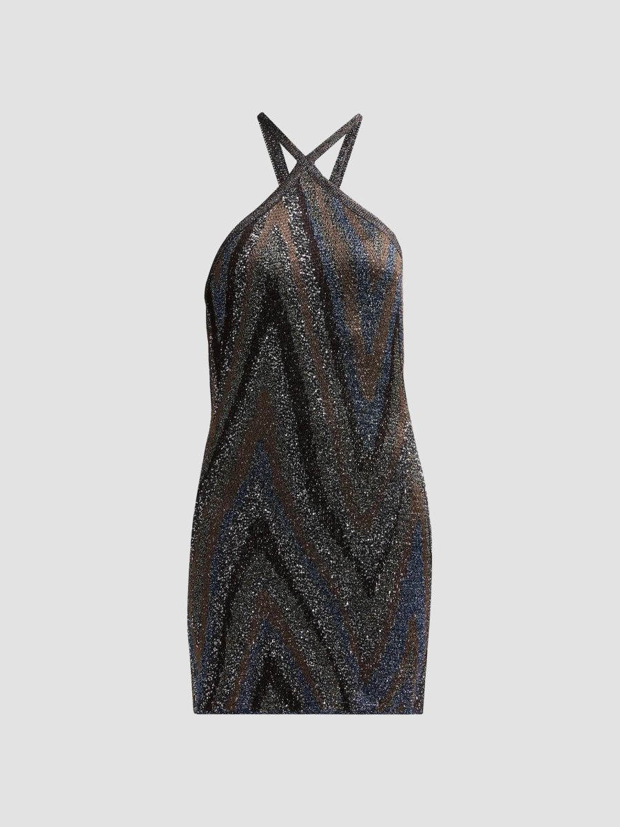 Missoni Women's Zigzag Halterneck Mini Dress - Black Blue - Size 8