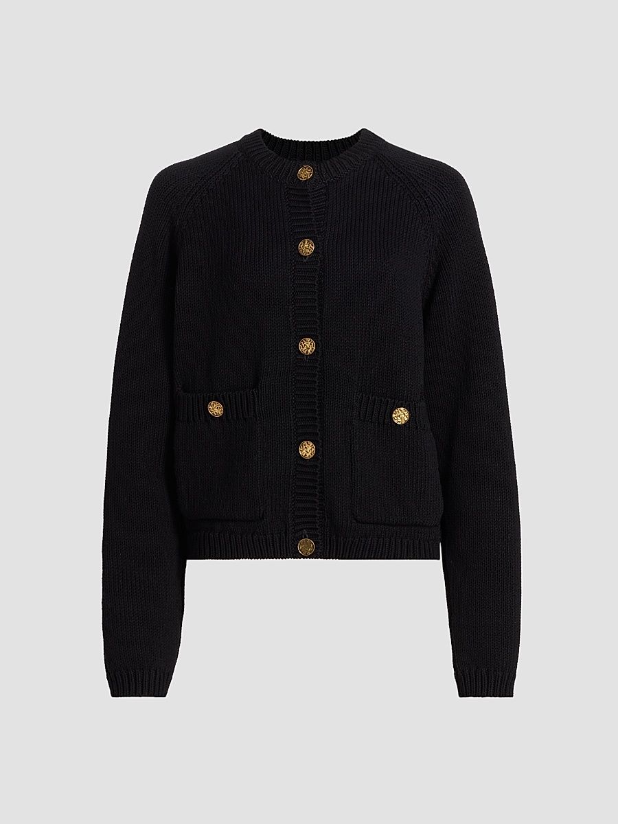 Women's Hammered Button Cotton Cardigan - Black - Size XL