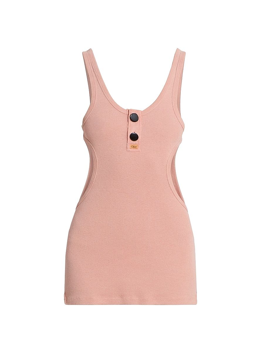 Women's Cut-Out Embroidered Cotton Tank - Coral Sand - Size XS