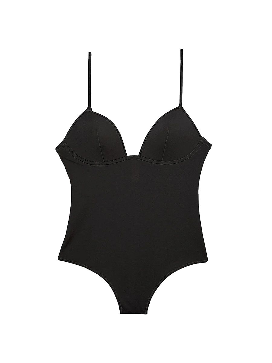 Women's Soft-Cup Wireless Bodysuit - Black - Size Large