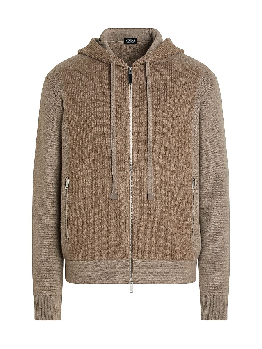 Men's Oasi Cashmere Full Zip Hoodie - Grey - Size 42