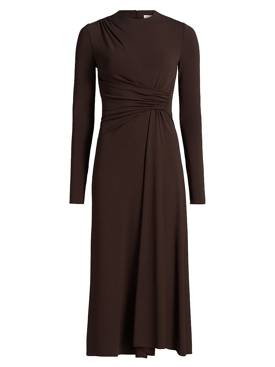 Women's Stretch-Jersey Draped Midi-Dress - Chocolate - Size 14