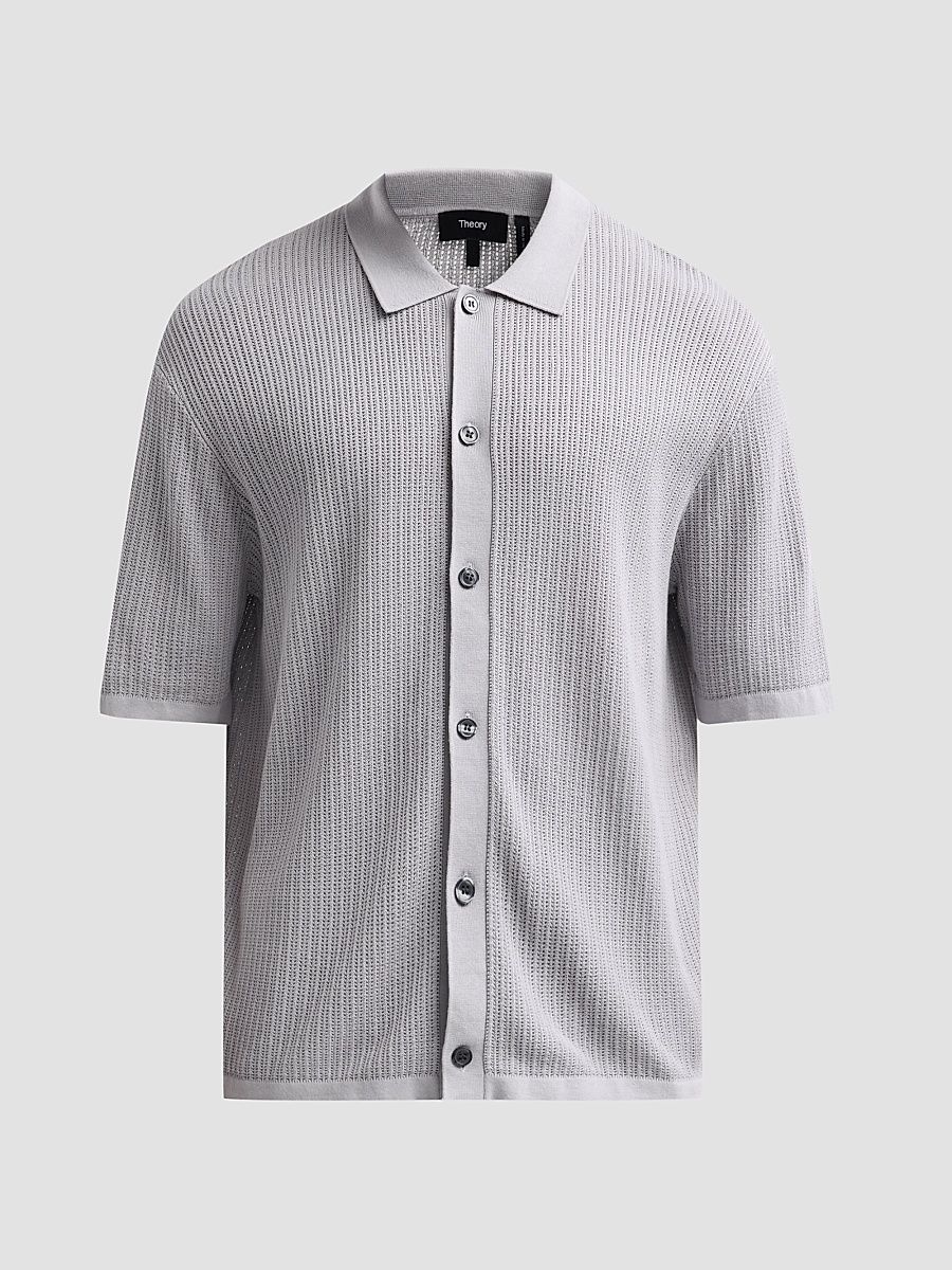 Men's Textured Cotton Knit Short-Sleeve Shirt - New Dark Vapor - Size Small