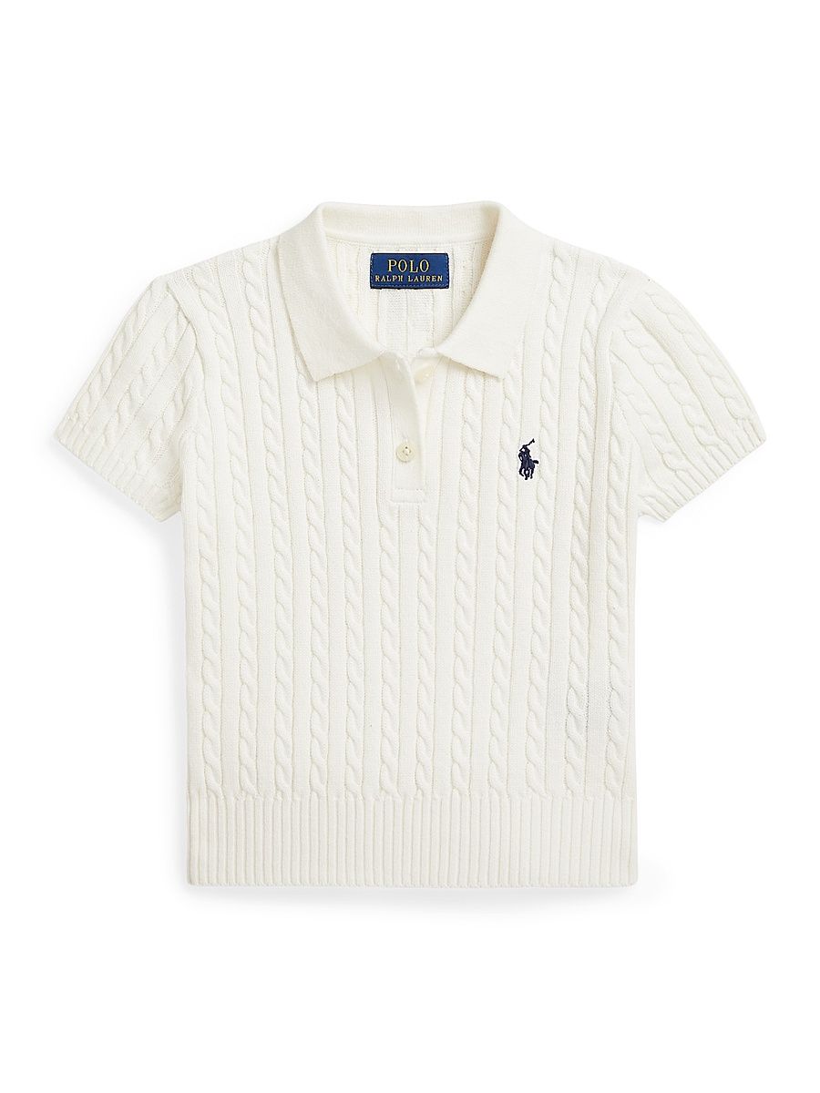 Little Girl's & Girl's Cable-Knit Polo Sweater - Paper White - Size 7
