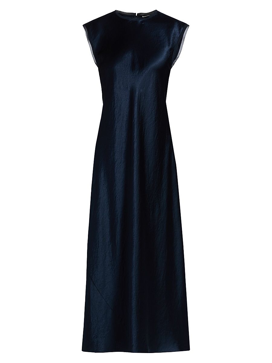 Women's Satin Cap-Sleeve Midi-Slipdress - Coastal - Size XL