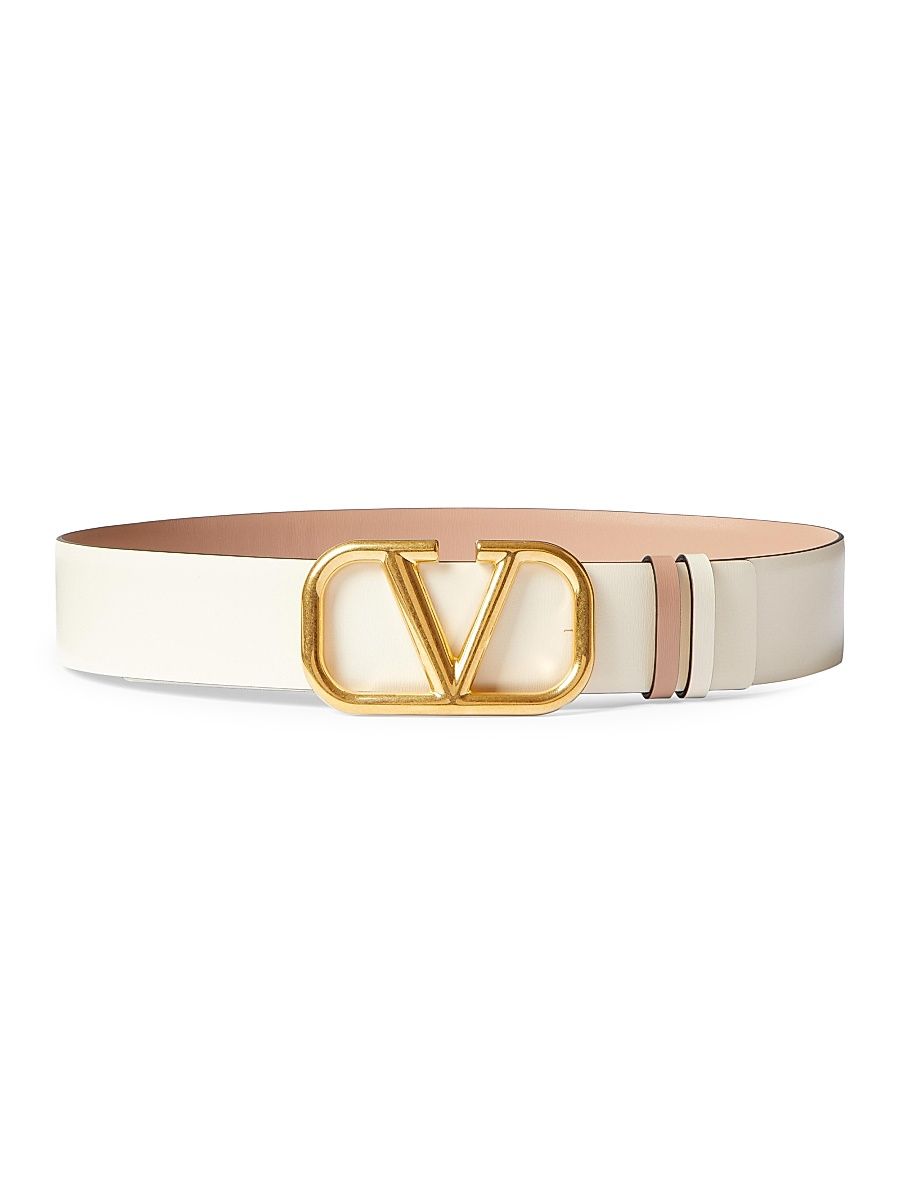 Women's Reversible VLogo Signature Belt in Glossy Calfskin 40MM - Rose White - Size Small