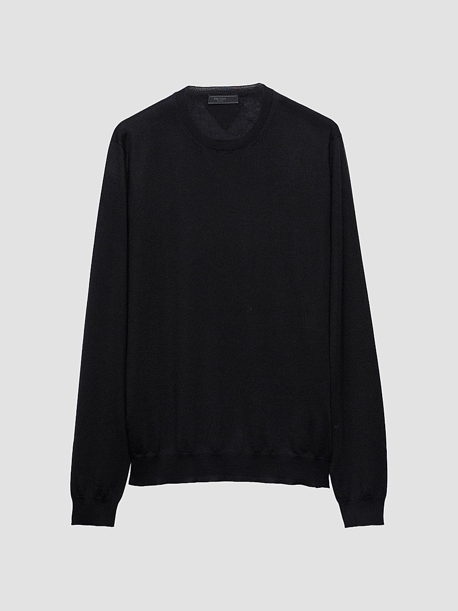 Prada Men's Cashmere and Silk Crewneck Sweater - Black - Size 48