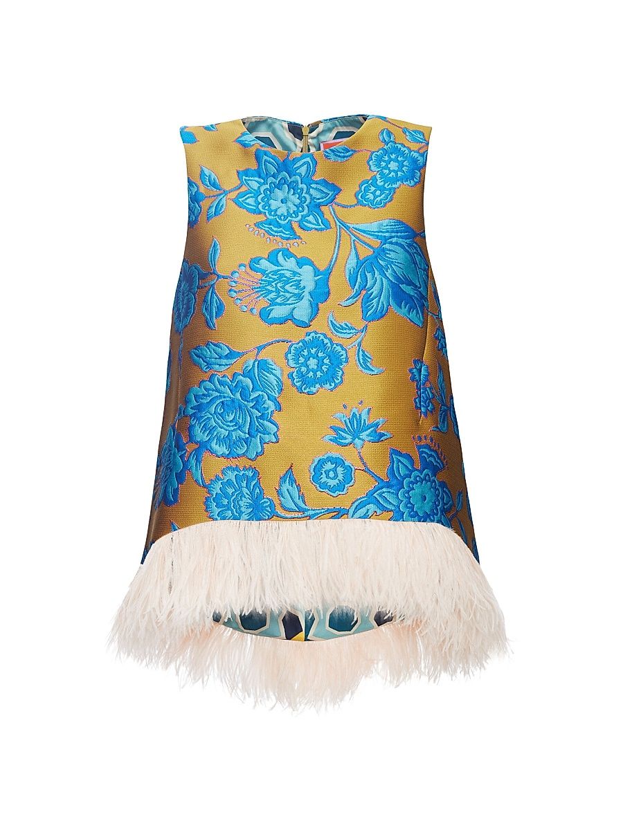 Women's La Scala Top with Feathers - Turquoise - Size XS