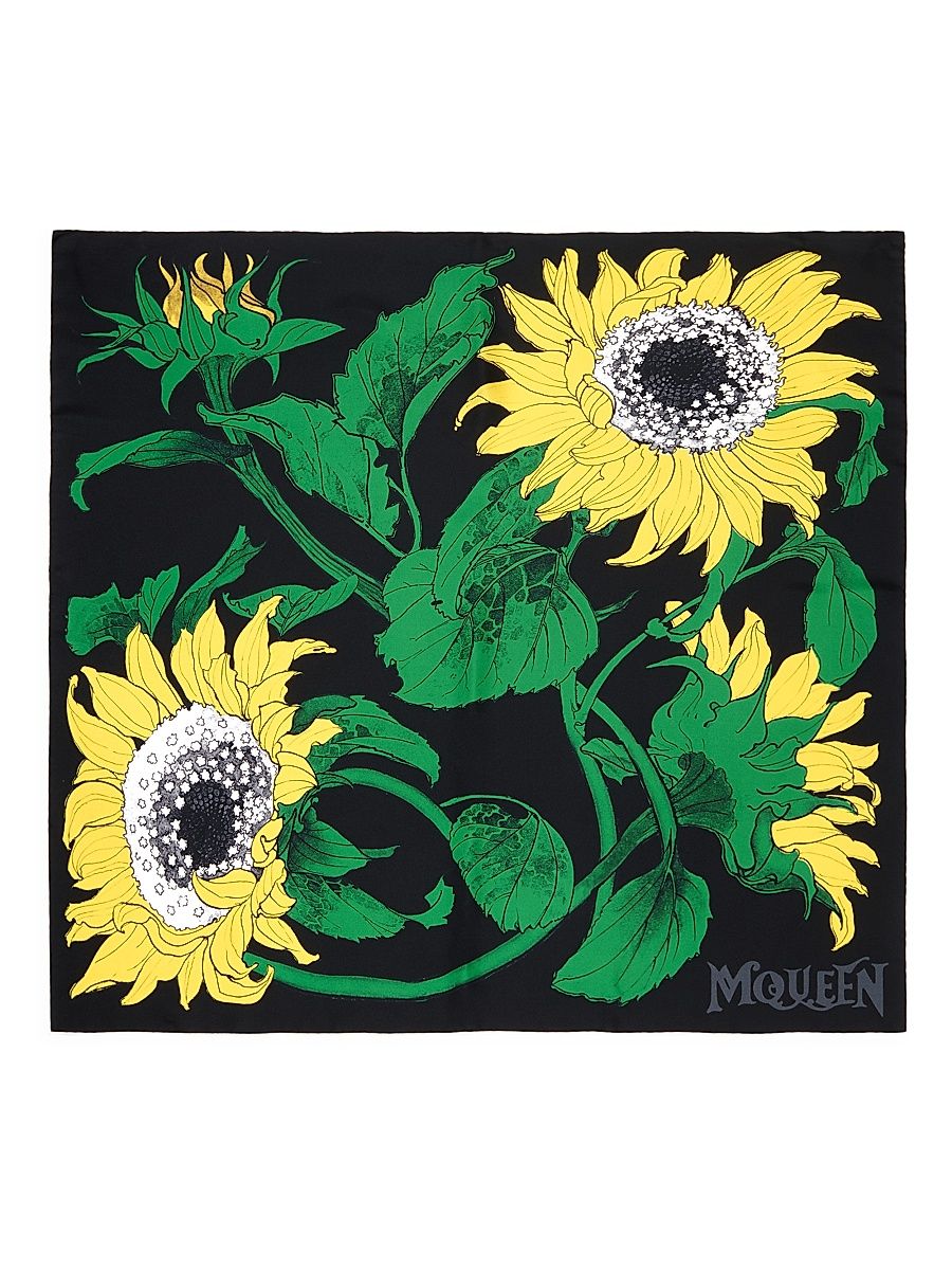 Women's Exploded Sunflower Silk Scarf - Black Yellow