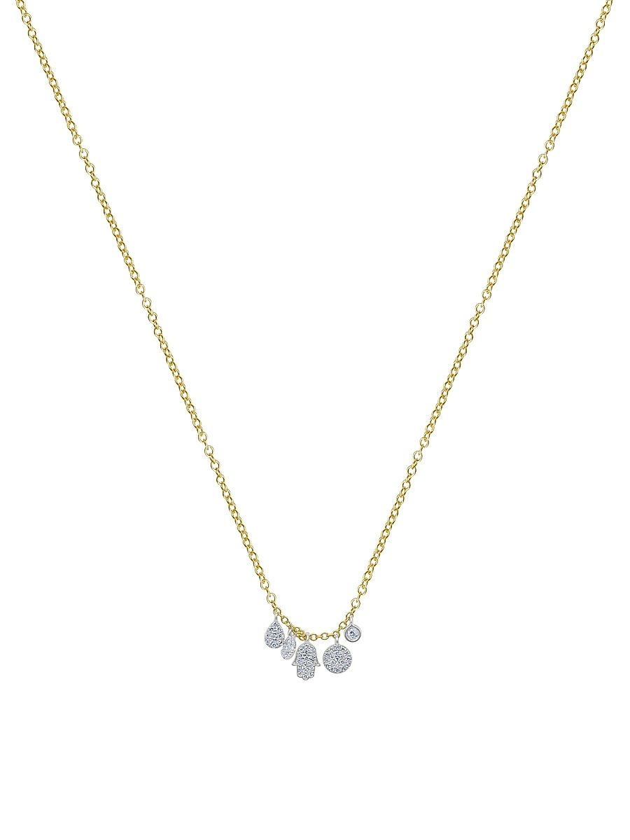 Women's 14K Yellow Gold & Diamond Hamsa Hand Necklace - Yellow And White Gold
