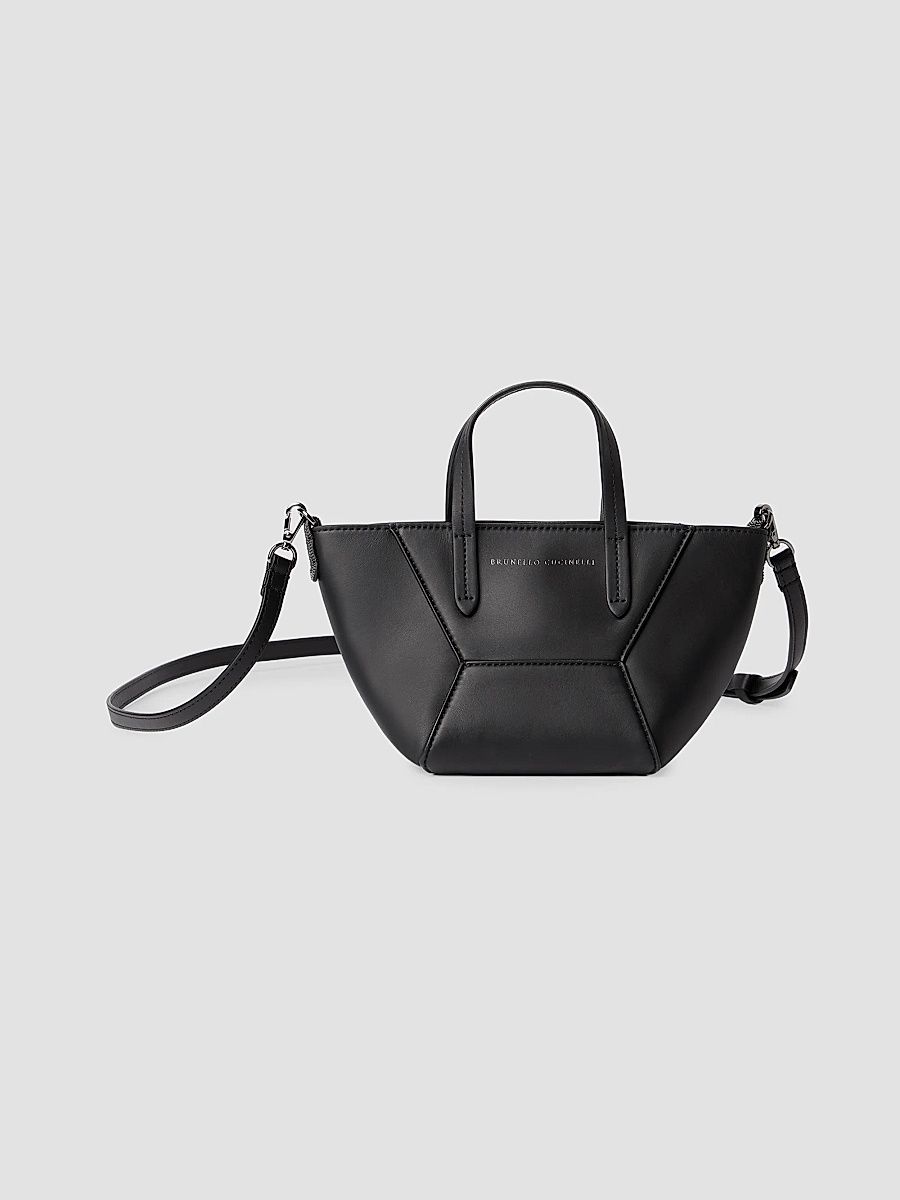 Women's Duo Mini Top Handle Bag in Calfskin with Monili - Black