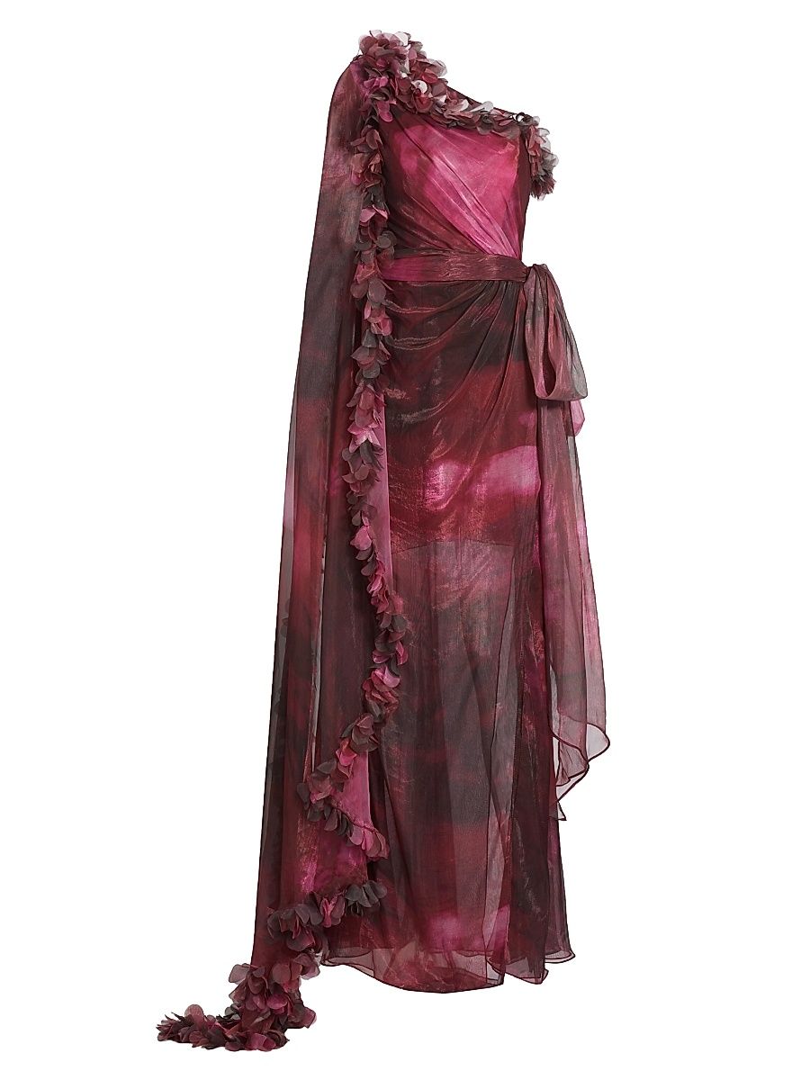 Women's Luminescent Chiffon One-Shoulder Gown - Peony - Size 14