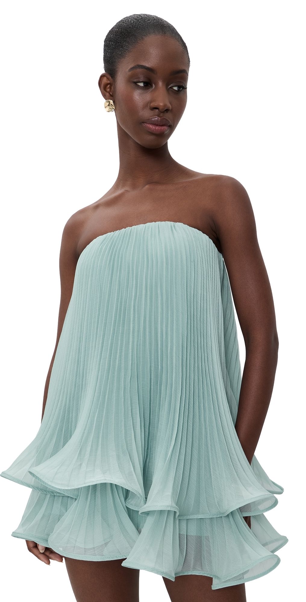 AMUR Dalia Pleated Baby Doll Dress Aqua Sol 12