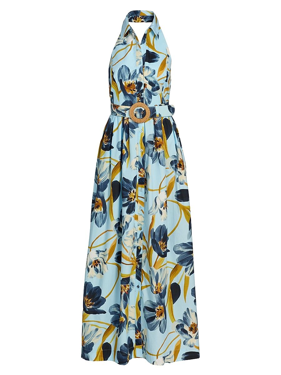 Women's Quentin Floral Cotton Maxi Dress - Marais Bloom Blue - Size 14