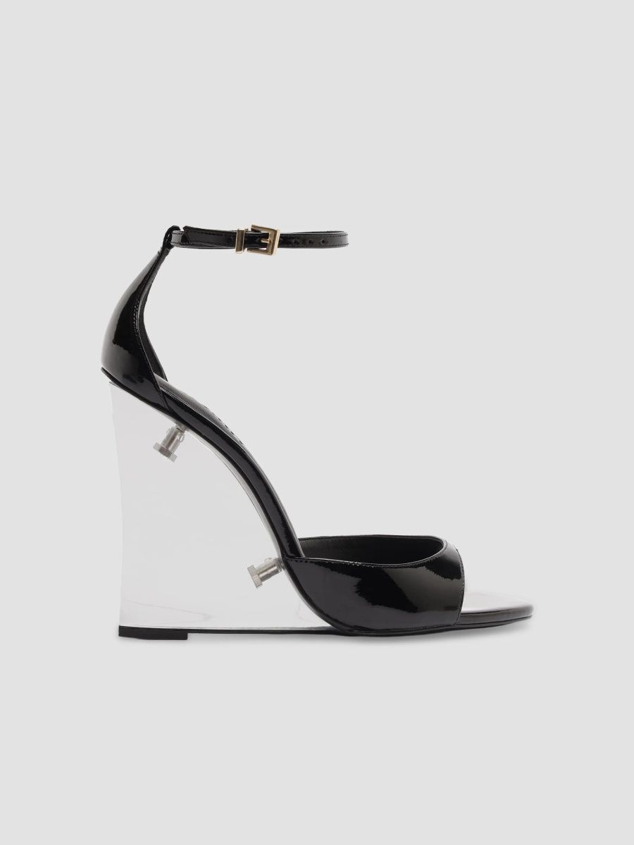 Schutz Women's Stella 100MM Patent Leather Wedge Sandals - Black - Size 11