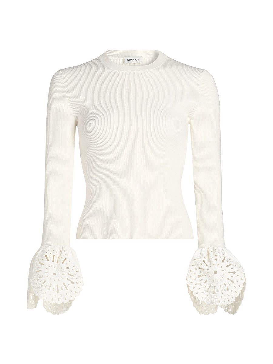 Women's Elyse Crochet-Trim Sweater - White - Size XS