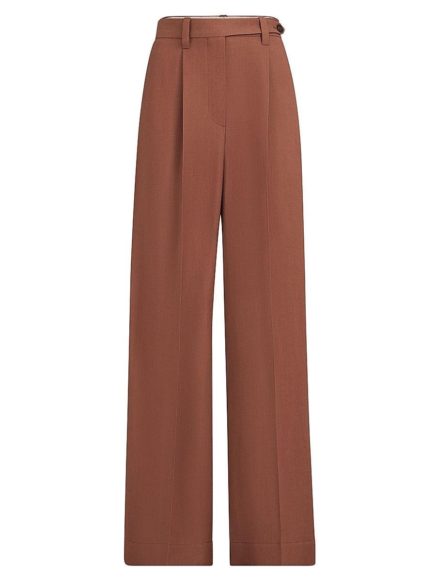 Women's Viscose and Linen Fluid Twill Wide Trousers with Monili - Red - Size 14