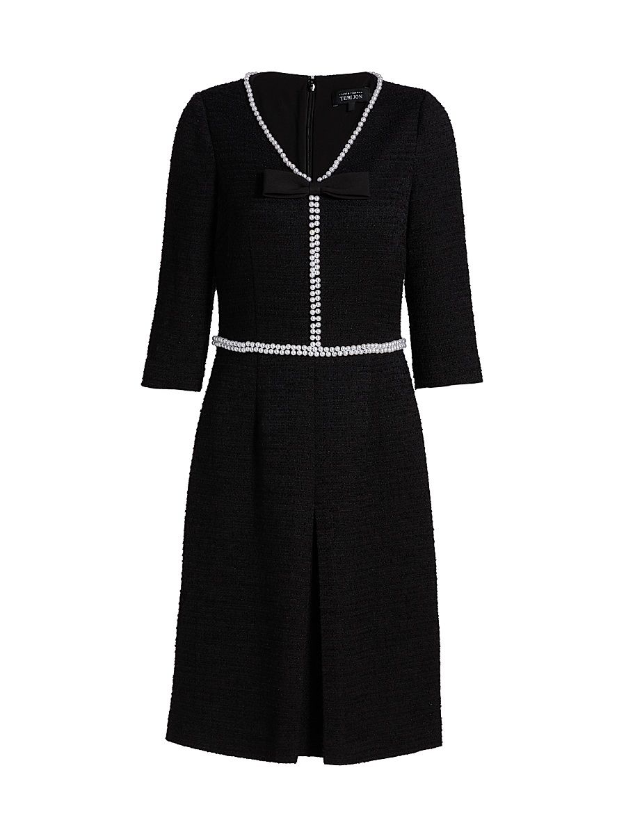 Women's Bouclé Faux-Pearl & Bow Cocktail Dress - Black - Size 18