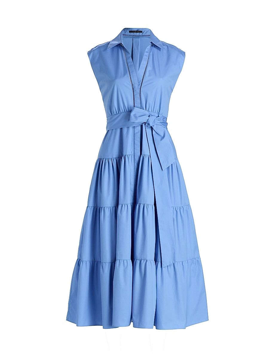 Women's Bea Cotton-Poplin Tiered Self-Belt Midi-Dress - Blue Jay - Size XXL