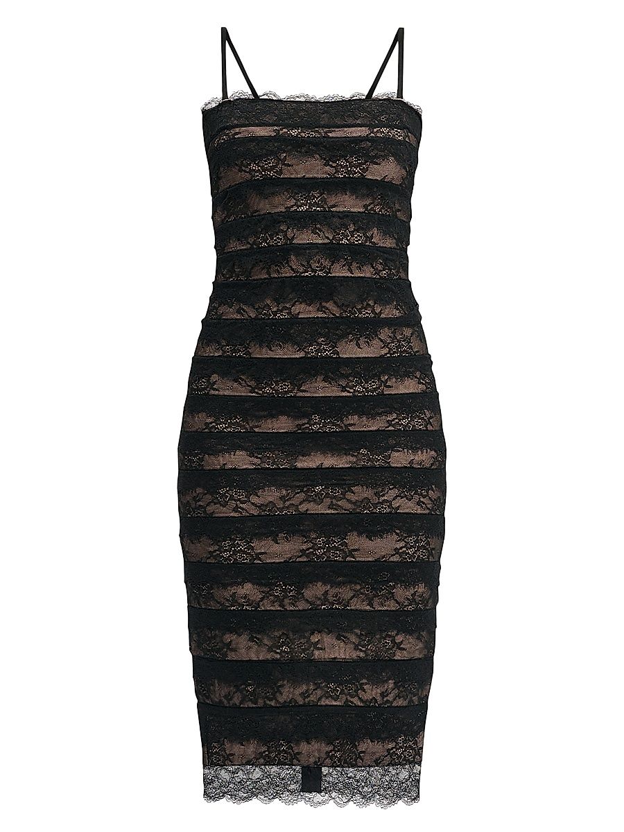 Women's The Dara Lace Stripe Midi-Dress - Black - Size XS